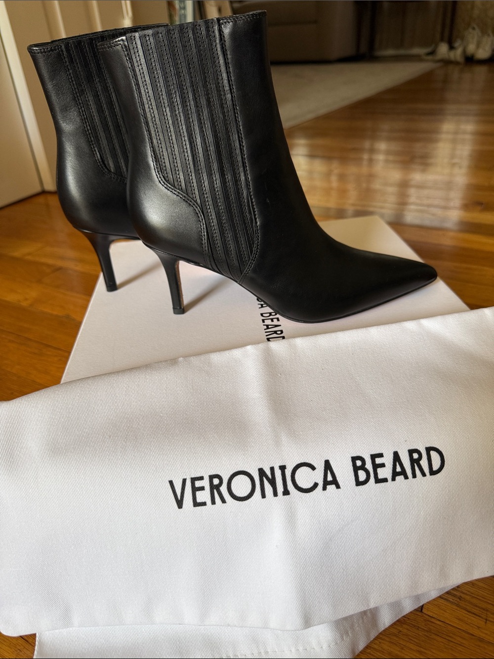 Veronica Beard Lisa Black Pointed-Toe Leather Ankle Boots